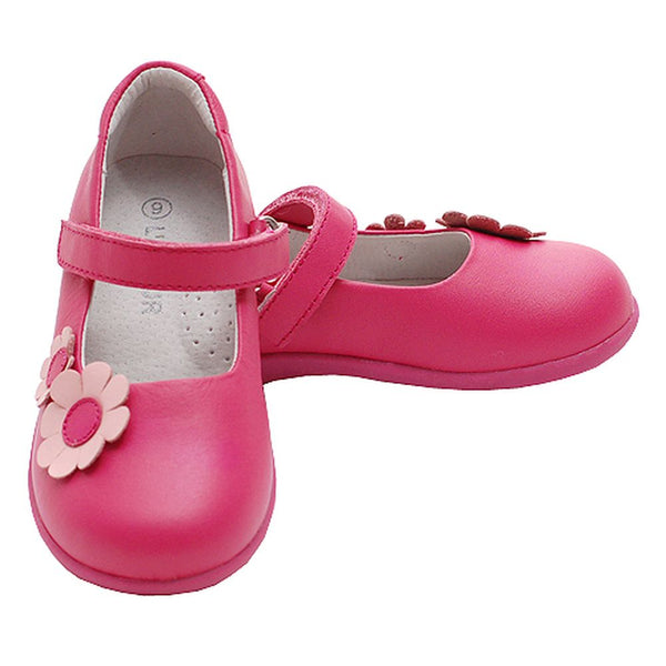Fuchsia Double Daisy Strap Sandal Shoes Toddler Little Girls 5-2 - SophiasStyle.com